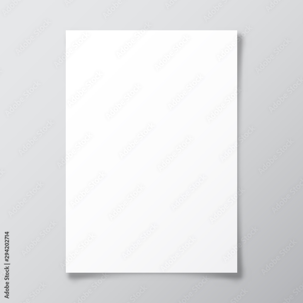 Wall mural realistic blank paper sheet with shadow in a4 format. notebook or book page with curled corner. vect