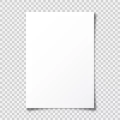 Foto op Plexiglas Realistic blank paper sheet with shadow in A4 format on transparent background. Notebook or book page with curled corner. Vector illustration. © 32 pixels