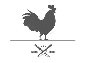 Rooster silhouette. Design element for restaurant, meat shop