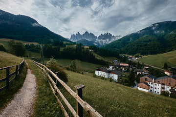 Fototapeta na wymiar The landscape around Santa Magdalena Village, Dolomites, Italy