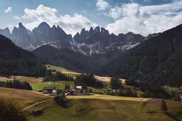 Fototapeta na wymiar The landscape around Santa Magdalena Village, Dolomites, Italy