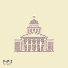 Pantheon in Paris, France. Landmark icon in retro style