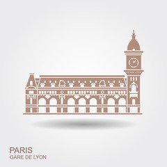 Gare de Lyon in Paris. Vector con with shadow