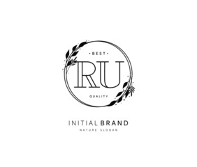 R U RU Beauty vector initial logo, handwriting logo of initial signature, wedding, fashion, jewerly, boutique, floral and botanical with creative template for any company or business.