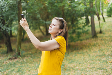 Lost woman checking phone signal