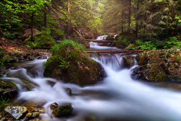 Obraz premium Mountain river with small waterfalls