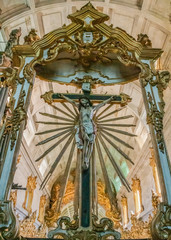 Fototapeta na wymiar Religious Depiction Of Crucifixion In Choir Loft, Tibaes Monastery, Portugal