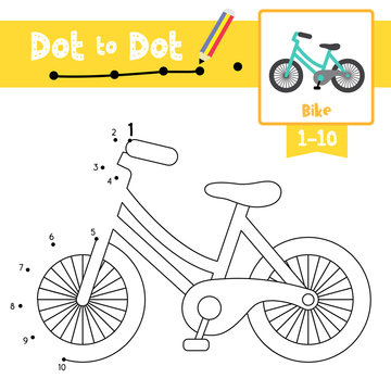 Dot to dot educational game and Coloring book Bike cartoon character side view vector illustration