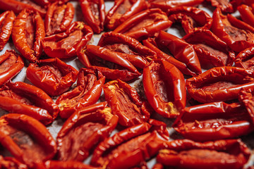 traditional italian food, sun-dried tomatoes made at home.