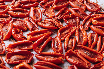 traditional italian food, sun-dried tomatoes made at home.