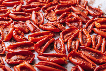 traditional italian food, sun-dried tomatoes made at home.