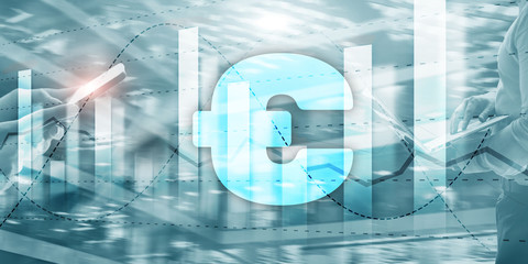 Euro sign on business background. Mixed Media Financial Banner.