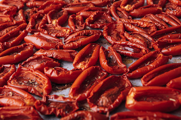 traditional italian food, sun-dried tomatoes made at home.