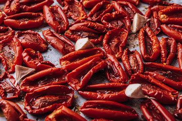 traditional italian food, sun-dried tomatoes made at home.