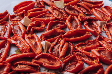 traditional italian food, sun-dried tomatoes made at home.