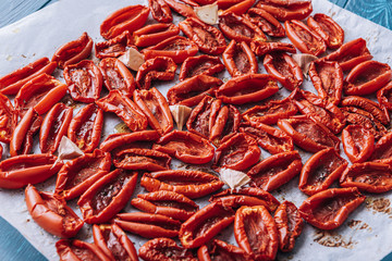 traditional italian food, sun-dried tomatoes made at home.