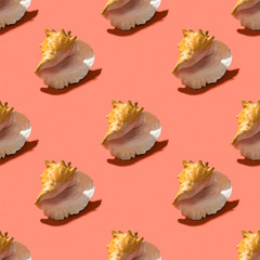 Seashells  on color background seamless pattern stock photo