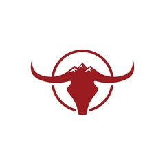 Simple Buffalo logo vector icon. bull fight bison with mountain on head face. Silhouette shadow art classic modern look. For cool shirt cloth apparel graphic, game, smart phone app, brand. Quiet, calm