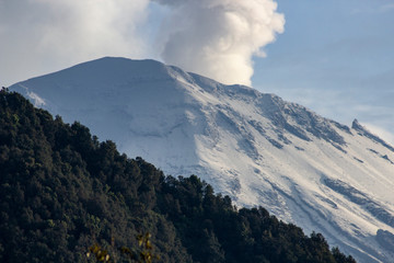 volcanic crater,Volcanic activity visible on Popocatépetl, Mexico’s second highest mountain.