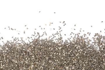 Many chia seeds isolated on white background