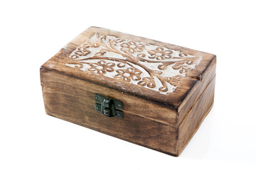 wooden box isolated on white. Wooden box open and closed. 
