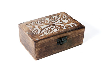 wooden box isolated on white. Wooden box open and closed. 
