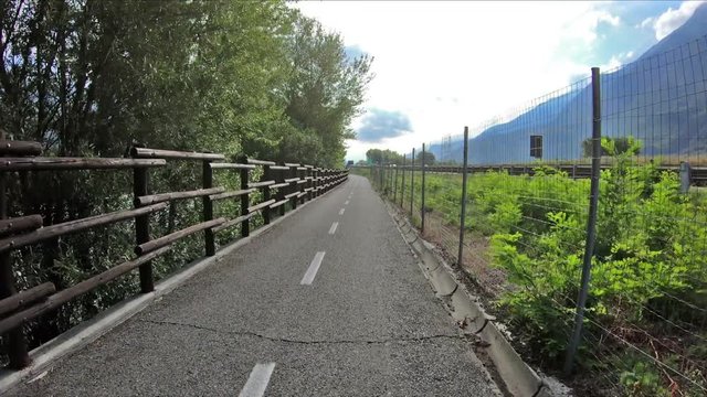 Velodoire bicycle path along the Dora Baltea next to Brissogne, Aosta Valley, Italy