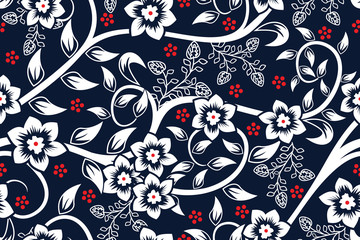 Fototapeta na wymiar Seamless pattern with floral vector Illustration, Modern batik motif