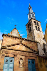 Bell tower of the Sainte Croix church of the city of Saint Pourçain sur Sioule, in the department of Allier, in the Auvergne region, in central France