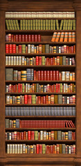 old library with books on the shelves, 3d illustration
