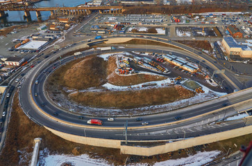 Aerial view of curved highway road with cars in New Jersey, united states      