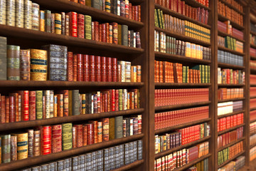 old library with books on the shelves, 3d illustration