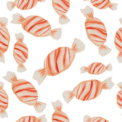 White with red candy on a white background. Christmas sweets. Seamless pattern