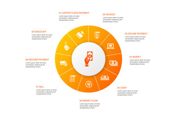 payment Infographic 10 steps circle design. Invoice, money, bill, discount icons