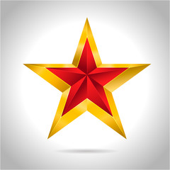 Gold red star vector illustration 3D art symbol
