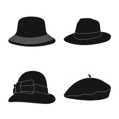 Vector design of headgear and cap symbol. Set of headgear and accessory stock symbol for web.
