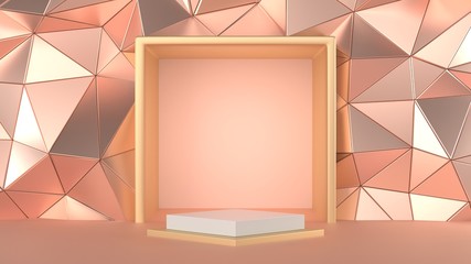 Abstract geometry shape pink color podium for product. minimal concept. 3d rendering