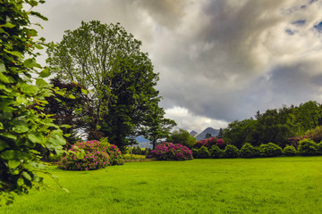 Beautiful scenic landscape of Scotland nature with beautiful evening sun set sky.