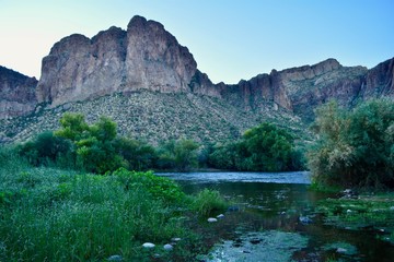 Fototapeta na wymiar Salt River Mesa Arizona Sunrise Dawn Water Desert Mountains