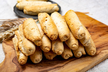 Small italian bread rolls crostini made from wheat dough with sesame