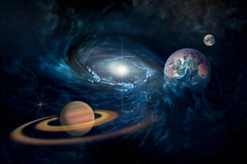 planets in the Solar system in the starry universe with copy space Elements of this image furnished by NASA