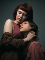 Portrait of young couple in love. Studio