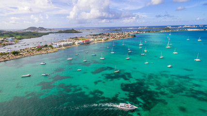 High Aerial view of sandy ground french saint martin.