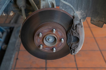 Used front wheel Disc brake of a large SUV.