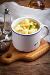 Bowl of minestrone soup.