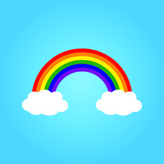 Rainbow and clouds in the sky. Vector illustration