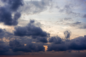 Beautiful view of sky and cloud at dusk,Sky Bright Blue Orange And Yellow Colors in twilight after sunset time.