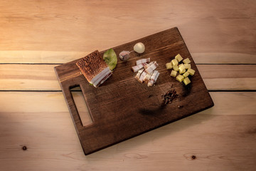 raw pork salted bacon with garlic, mustard and cheese