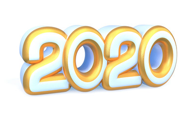 2020 Year Number Text isolated on White Background. 3D Illustration. 3d rendering.
