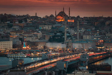 Fototapeta na wymiar Istanbul, Turkey; January 20, 2018: General view from Istanbul during twilight